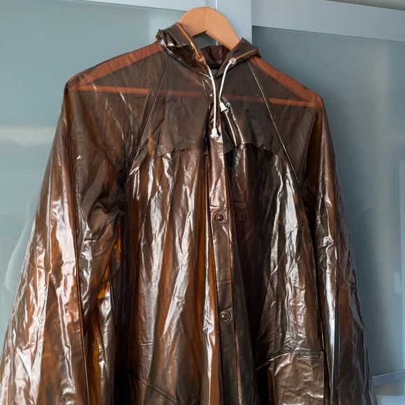 Stunning Retro Dorothy Perkins Pakamac Semi-transparent Brown Hooded Rain Jacket - Picture 3 of 16